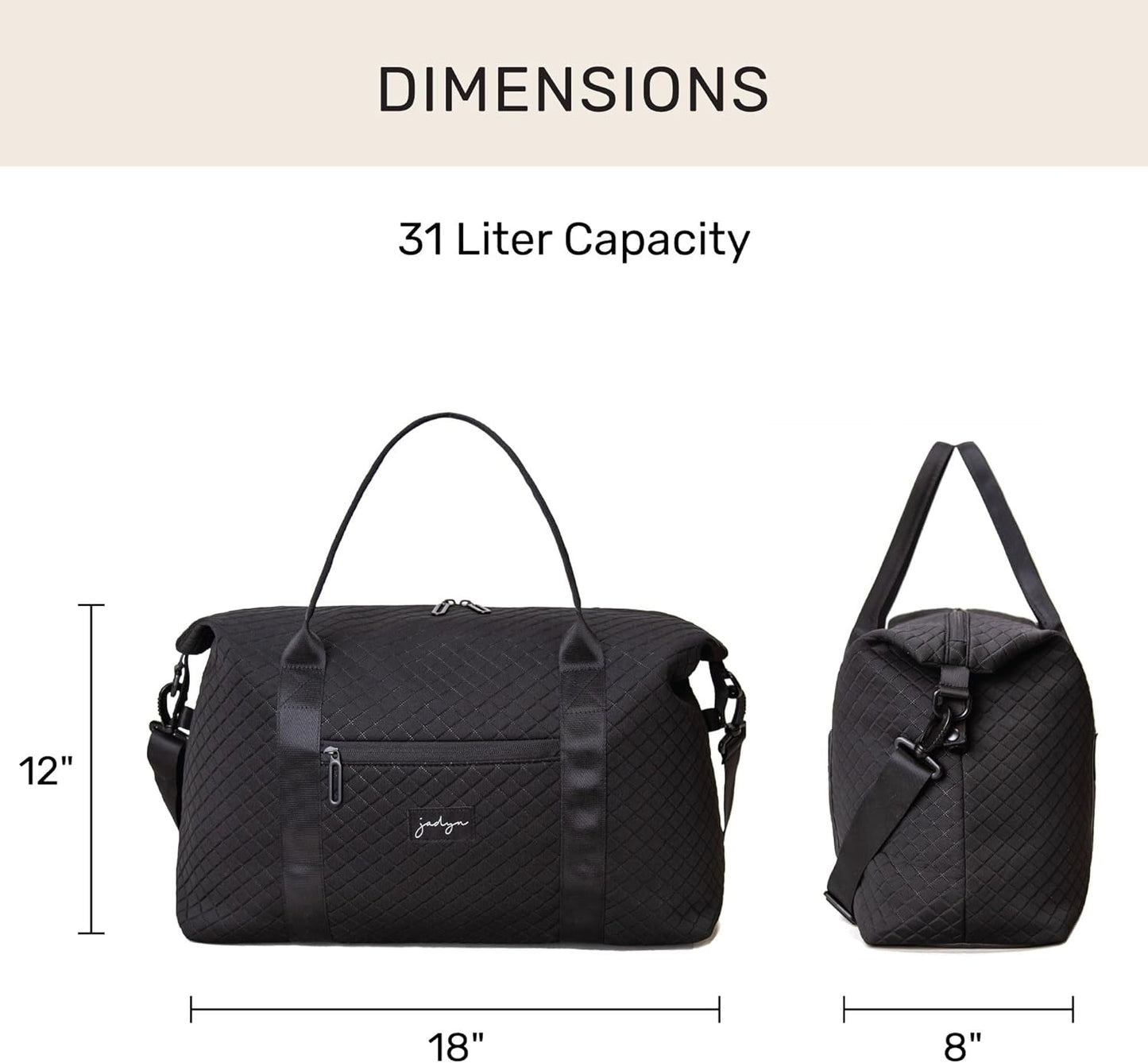 Jadyn Lola Travel Bag, Weekender/Overnight Duffel, Gym Tote Bag for Women, Men