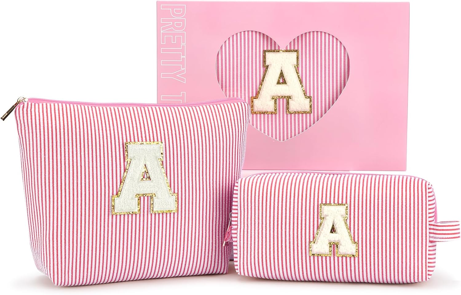 2 PCS Initial Makeup Bags for Women: Cosmetic Bag for Travel Toiletry - Birthday Gifts for 11 12 13
