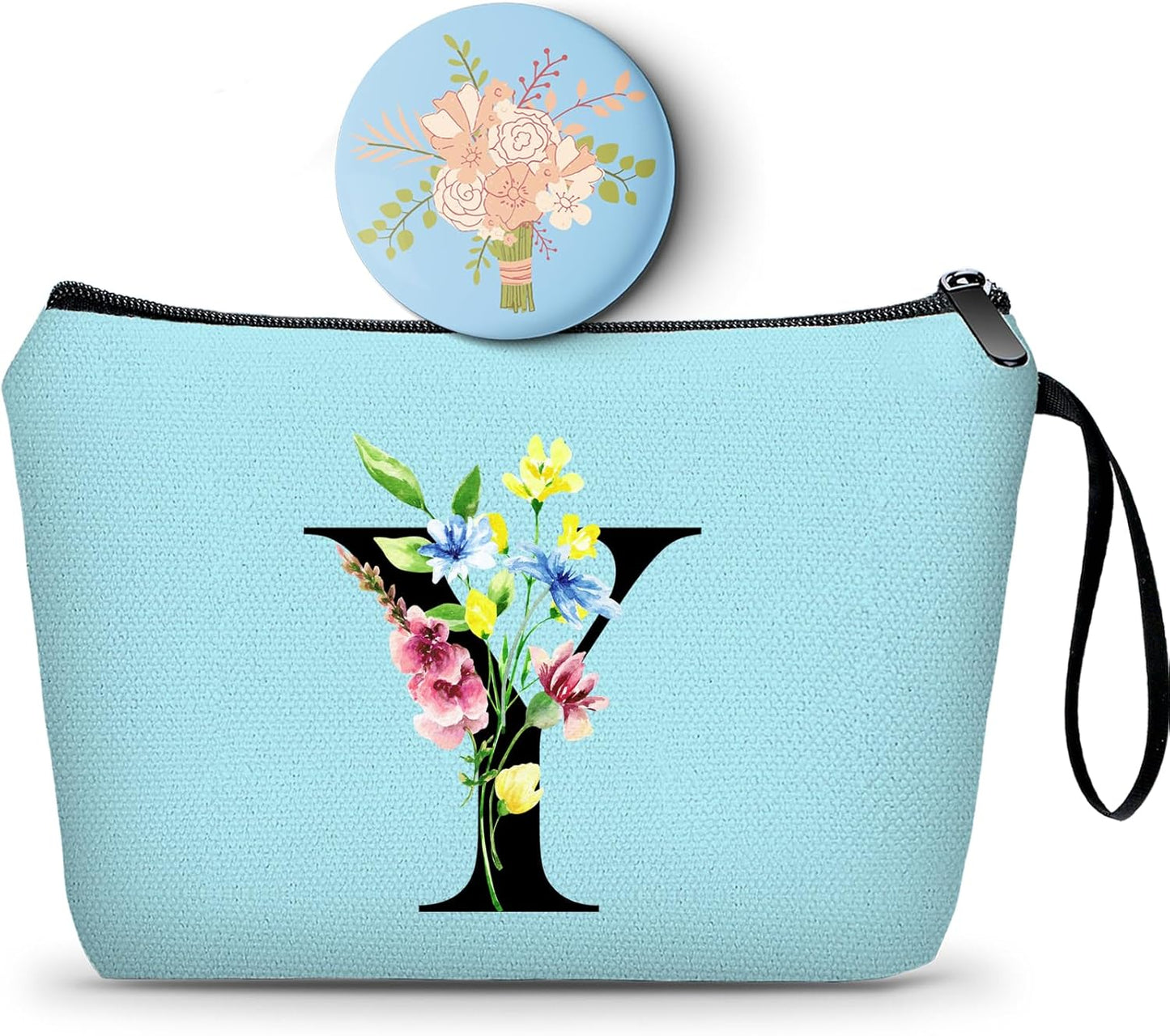 Appreciation Initial Monogram Gifts for Sisters from Sister Employees Team Bride Womens Unique Mom Personalized Makeup Cosmetic Bag with Mirror Mothers Day Christmas Graduation Y