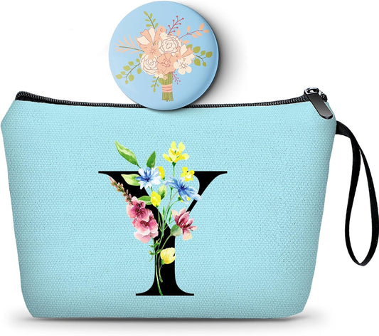 Appreciation Initial Monogram Gifts for Sisters from Sister Employees Team Bride Womens Unique Mom Personalized Makeup Cosmetic Bag with Mirror Mothers Day Christmas Graduation Y