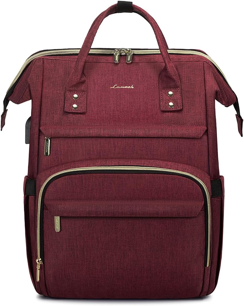 LOVEVOOK Laptop Backpack for Women,18 Inch Professional Womens Travel Backpack Purse Computer Laptop Bag Nurse Teacher Backpack,Waterproof College Work Bags Carry on Back Pack with USB Port,Wine Red
