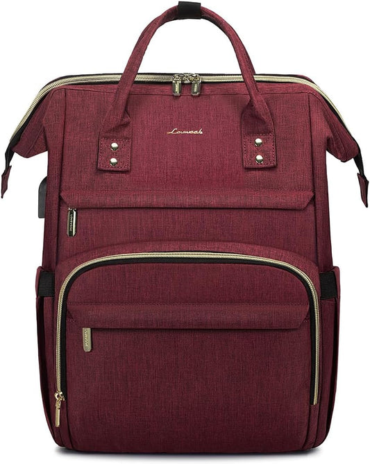 LOVEVOOK Laptop Backpack for Women,18 Inch Professional Womens Travel Backpack Purse Computer Laptop Bag Nurse Teacher Backpack,Waterproof College Work Bags Carry on Back Pack with USB Port,Wine Red
