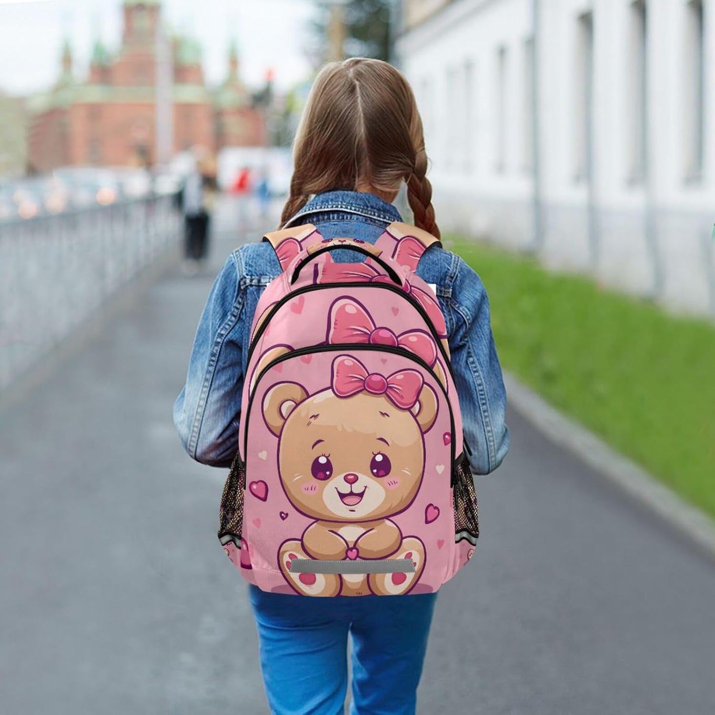 Cute Teddy Bear Backpack for Girls Elementary School Bag Kids Boys Bookbag Travel Rucksack