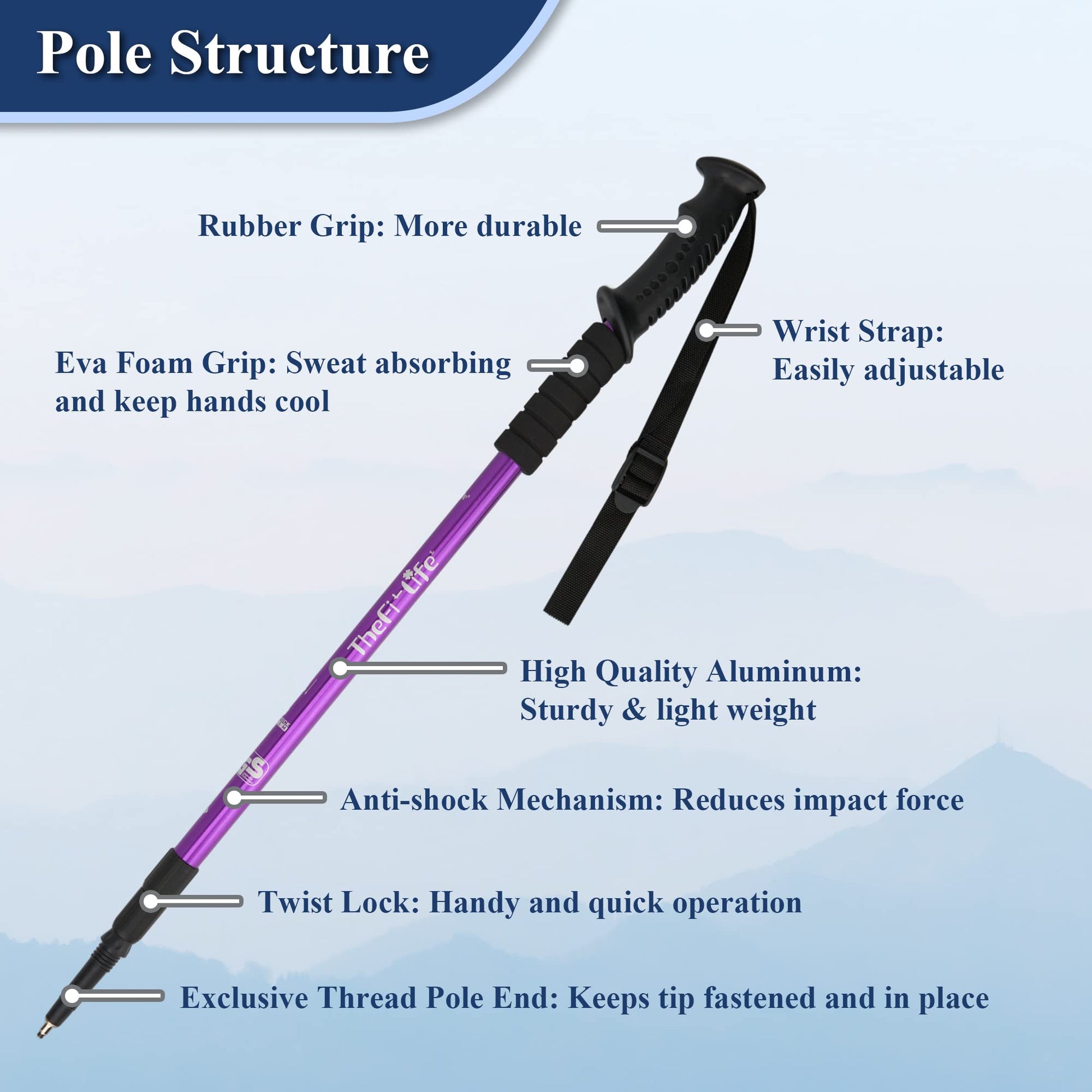 Telescopic Trekking Poles for Hiking, Anti-Shock Nordic Walking Sticks