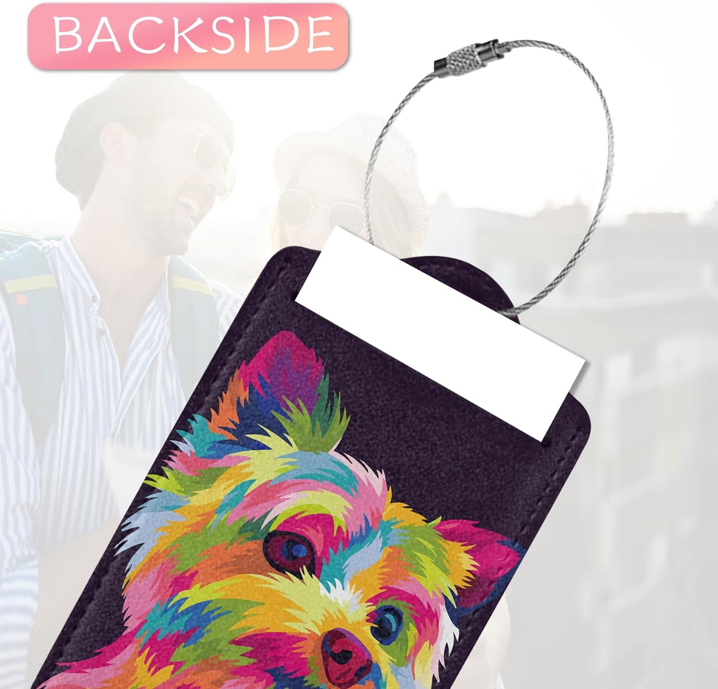 Set of 2 Luggage Tags for Suitcases, Colorful Dog Luggage Tag Leather Cruise Suitcases with Stainless Steel Loop Privacy Cover ID Label Travel Bag Tags Luggage Identifiers for Women Men Travel