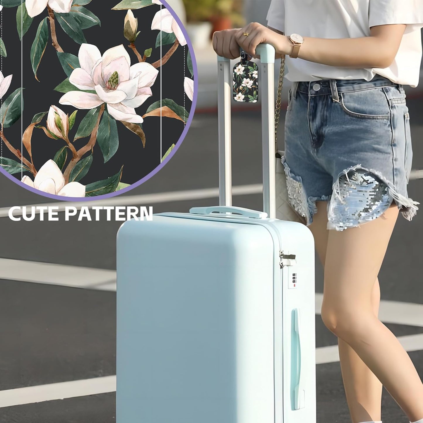 2 Pack Luggage Tags Vintage Floral PU Leather Baggage Handbag Suitcase Tags with Secure Strap Privacy Cover ID Labels,Business Travel Baggage Tag Identifier
