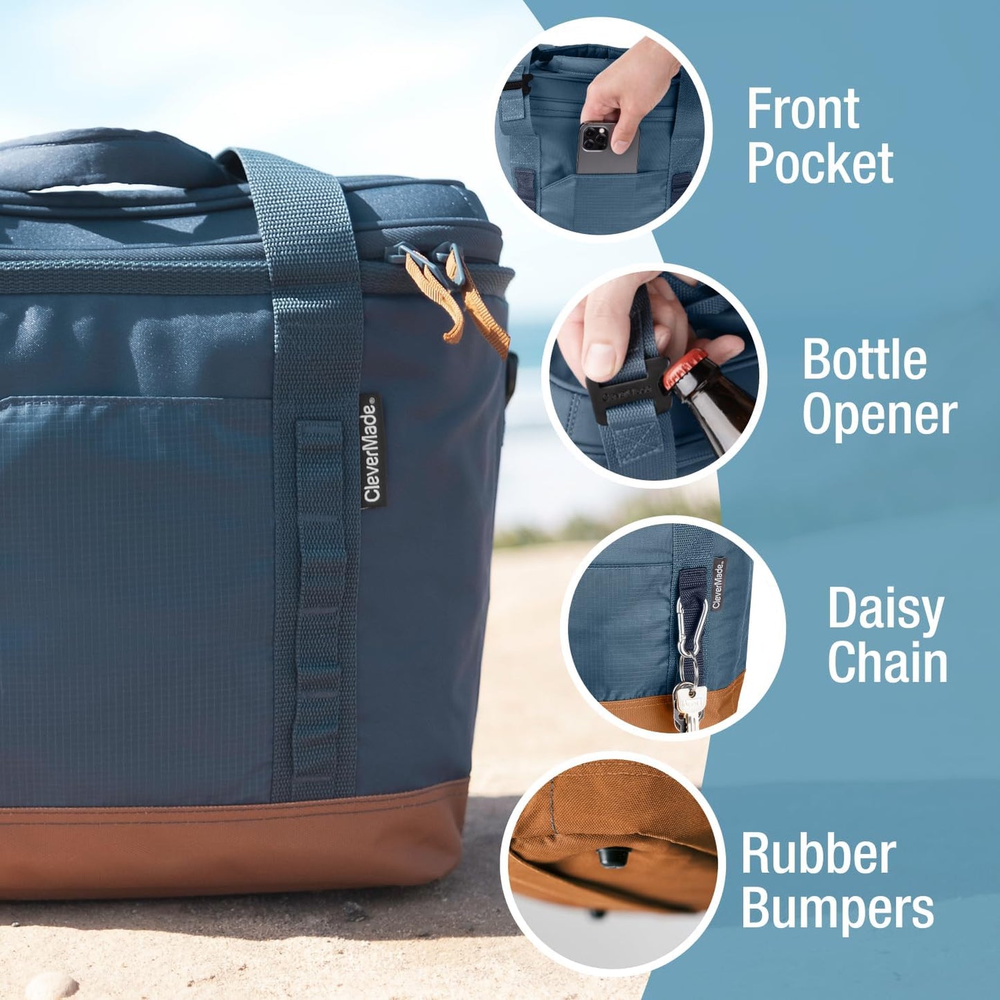 CleverMade Pacifica Collapsible Cooler Bag, Medium Travel Cooler, Ocean