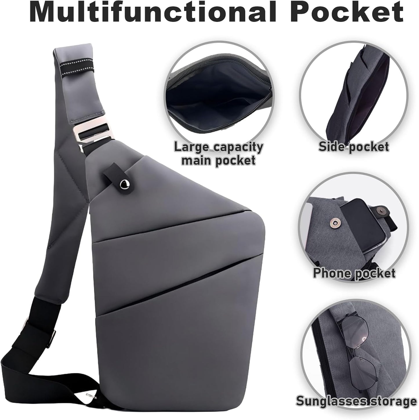 Anti Theft Travel Bag, One Shoulder Large Capacity Cross-body Bag Chest Fashion Lightweight Sling Bags for Travel Sports