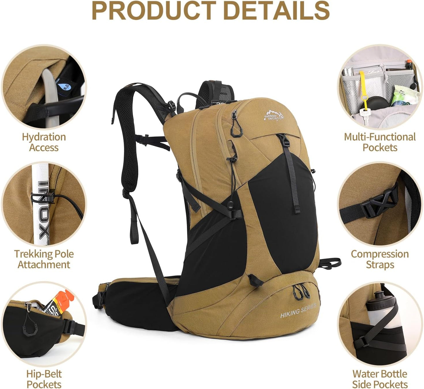 Hiking Backpack, Waterproof Hiking Daypack with 3L Water Bladder and Rain Cover, Lightweight Travel