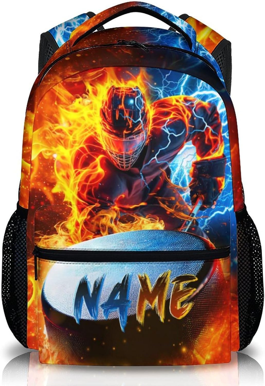 Boys Backpack for School - Ice Hockey Backpacks with Custom Name for Kids Teens Elementary Middle Primary High Senior - 17 Inch Lightweight Large Capacity Sport Themed Bookbag Gift