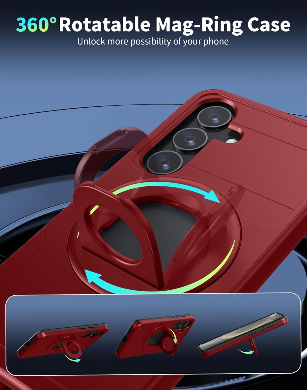 for Samsung Galaxy S25 Plus Case Magnetic Compatible with MagSafe Wireless Charging,with Screen Protector,for S25+Plus Case with Stand Ring Anti-Scratch Shockproof Heavy Duty Protection Red