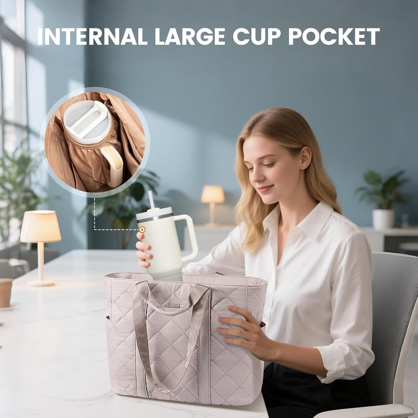 LOVEVOOK Laptop Tote Bag for Women,Quilted Puffer Laptop Bag Purse Computer Travel Work Tote Bags for Women with Zipper