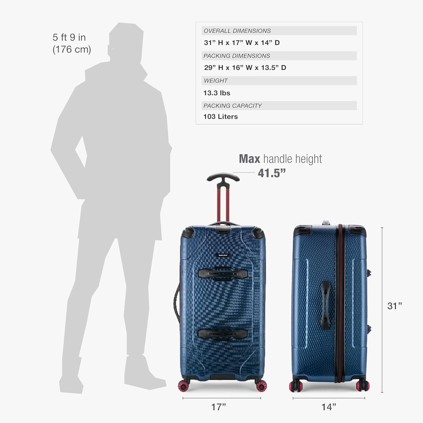 Traveler's Choice Maxporter II Hardside Polycarbonate Spinner Wheels, Navy, 30" Trunk Luggage