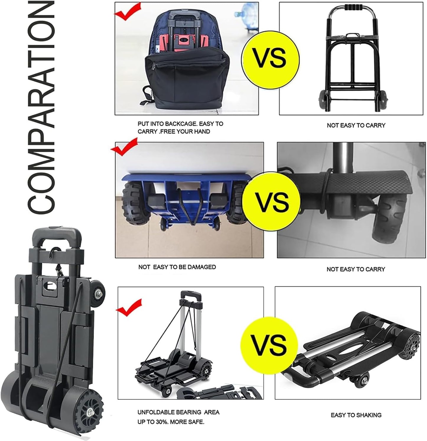 Foldable Plastic Folding Cart Lightweight Folding Shopping Trolley Mini Luggage Hand Truck for Travel Shopping Moving Office Use (4-Wheels)