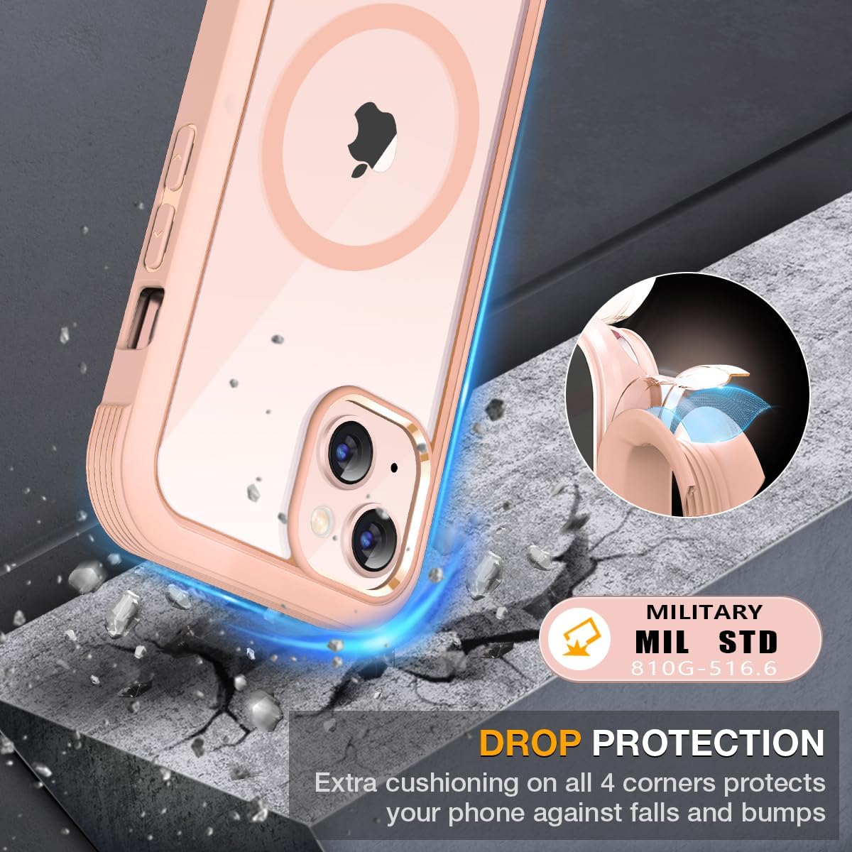 Miracase Magnetic Case for iPhone 13 Mini 5.4 Inch,with MagSafe,Built in Screen Protector,Full Body Protection(Pink)