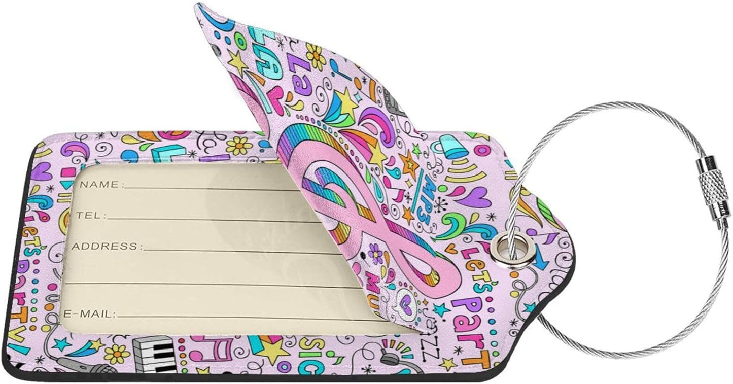 2 Pcs Music Note Luggage Tags for Suitcase, Unique Colorful Carnival Gifts for Privacy Cover ID Label with Stainless Steel Loop Address Card