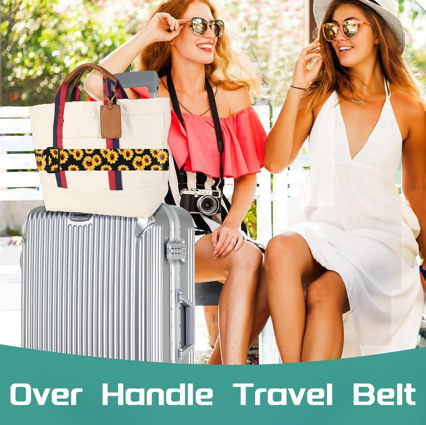 Slohif Luggage Straps for Suitcases Travel Belt Accessories Luggage Connector Identifiers 2 Pack Over Handle with Buckle Unique Nylon Adjustable Strap for Sleeping Bag Car Seat Sunflower