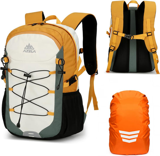 GES 30L Hiking Backpack Lightweight Water Resistant Daypack with Rain Cover & Laptop Compartment for Travel, Camping, trekking, Work（Green）