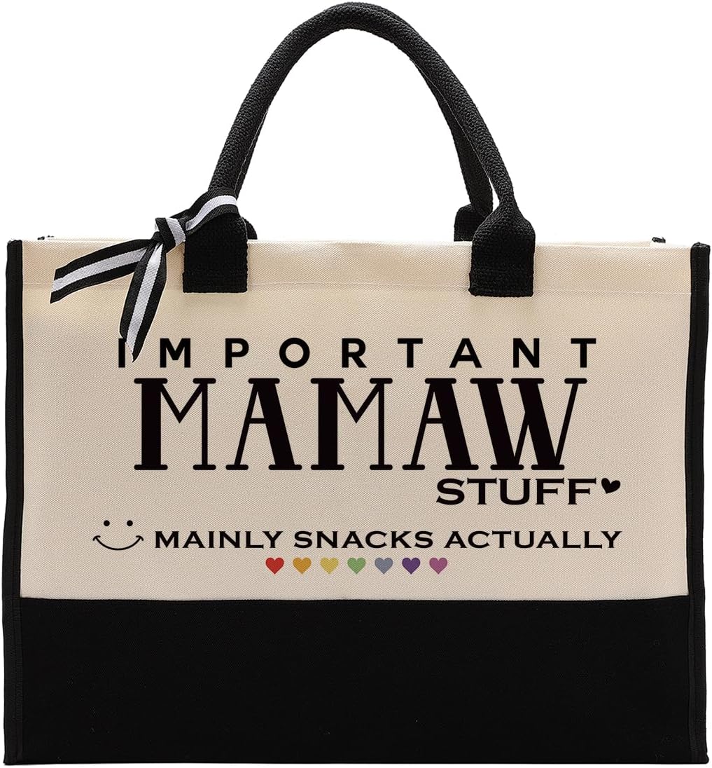 Cute Canvas Tote Bag, Mamaw Stuff Reusable Grocery Bag Gift for Her, Grandma Mom Gift for Mother's Day, Christmas, Birthday