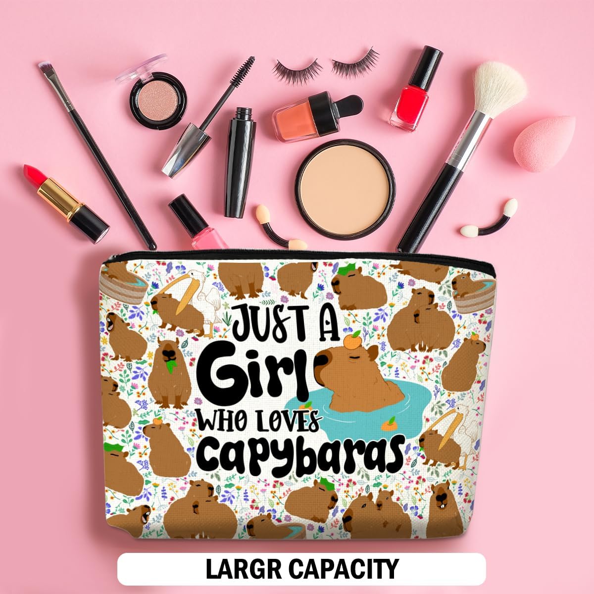 Funny Capybara Makeup Bag, Capybara Gifts for Women, Capybara Lovers Cosmetic Bag Travel Organizer Bags Makeup Pouch, Capybara Stuff Animal Lovers Gifts for Girls Daughter Christmas birthday Gifts