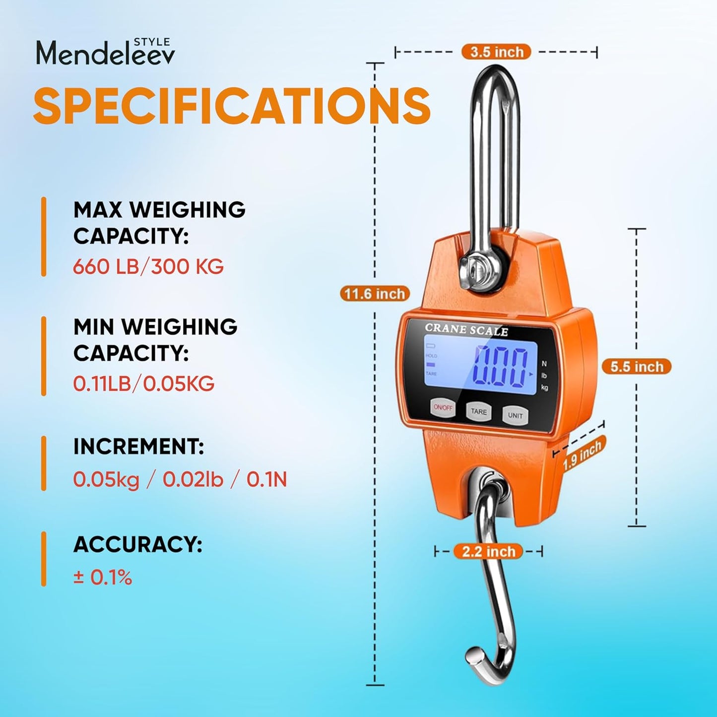 Hanging Scale Handheld 660lb/300 kg Crane Scale Luggage Scale