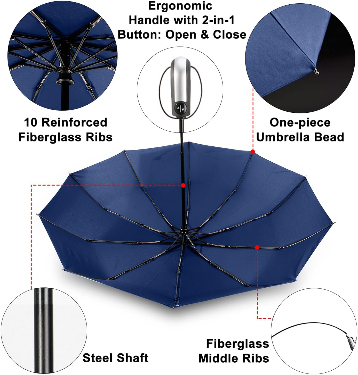TradMall 5 Pack Bulk Umbrellas Travel Windproof Portable Compact Large Size Canopy for Rain Auto Open & Close