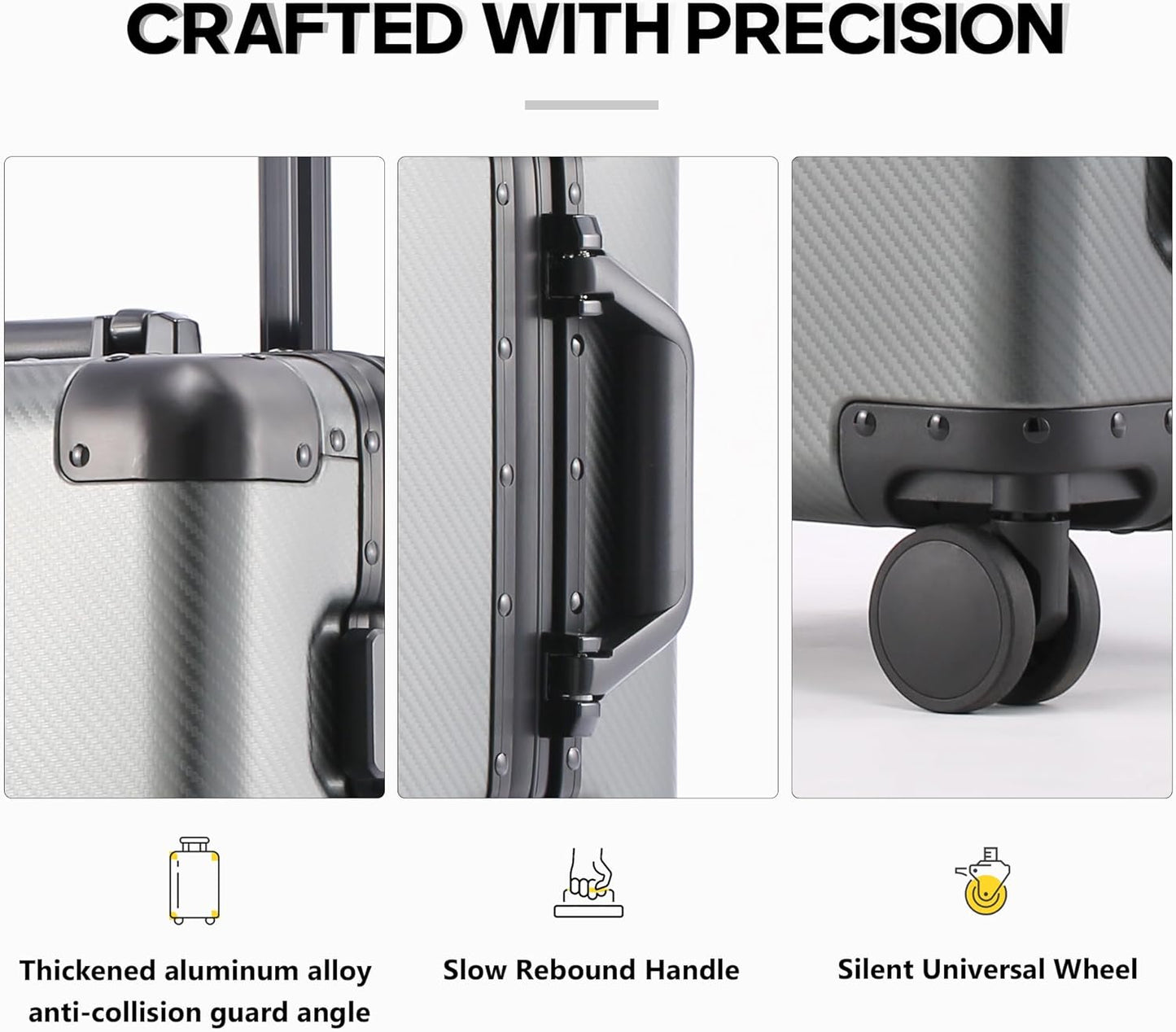 YYW Aluminum Carry-On Luggage Airline Approved Lightweight Suitcase with TSA Lock and Silent Wheels, Hardshell Spinner Business Travel (gray, 20in)
