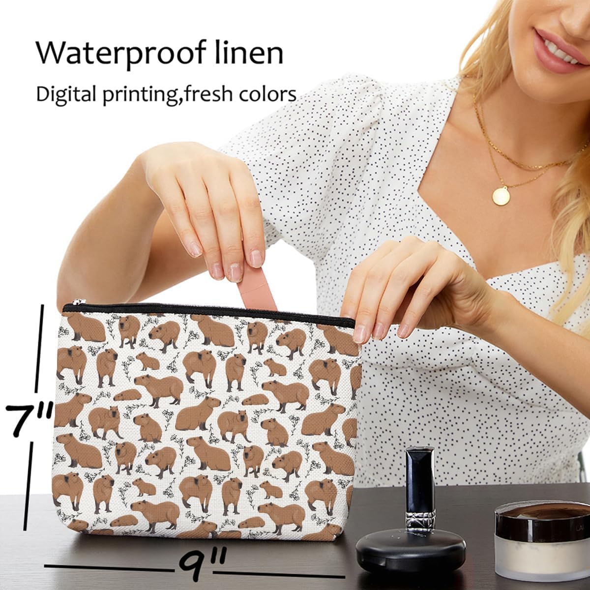 Cute Capybara Makeup Bag Capybara Gifts Animal Lover Gifts for Women Pet Owner Capybara Owner Mom Wife Animals Theme Travel Accessories Bag Mothers Day Christmas Birthday Gift Ideas Appreciate Gifts