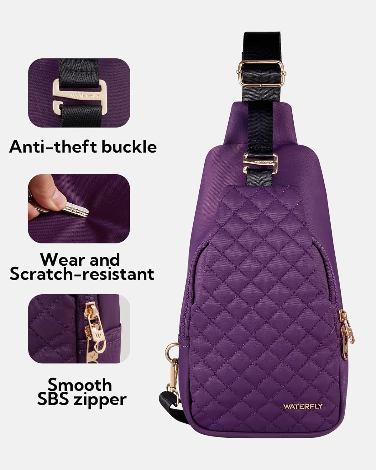 WATERFLY Small Crossbody Sling Backpack: Fashion Chest Crossbody Bag for Women Men Anti Theft Stylish Casual Daypack Trendy Travel Bags-Purple