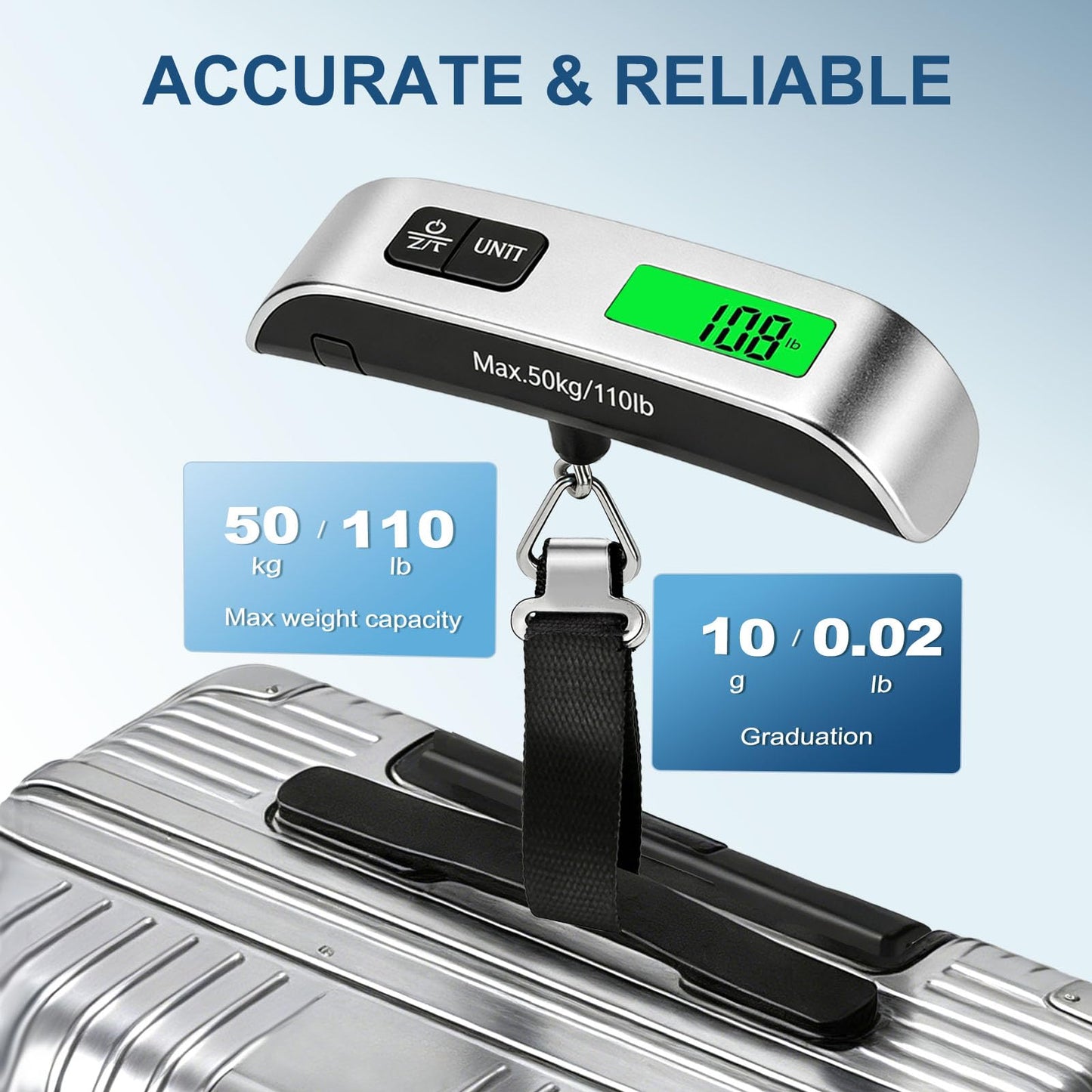 SkyStage Digital Luggage Scale, 110lb Suitcase Weight Scale for Travel with Backlit LCD Display