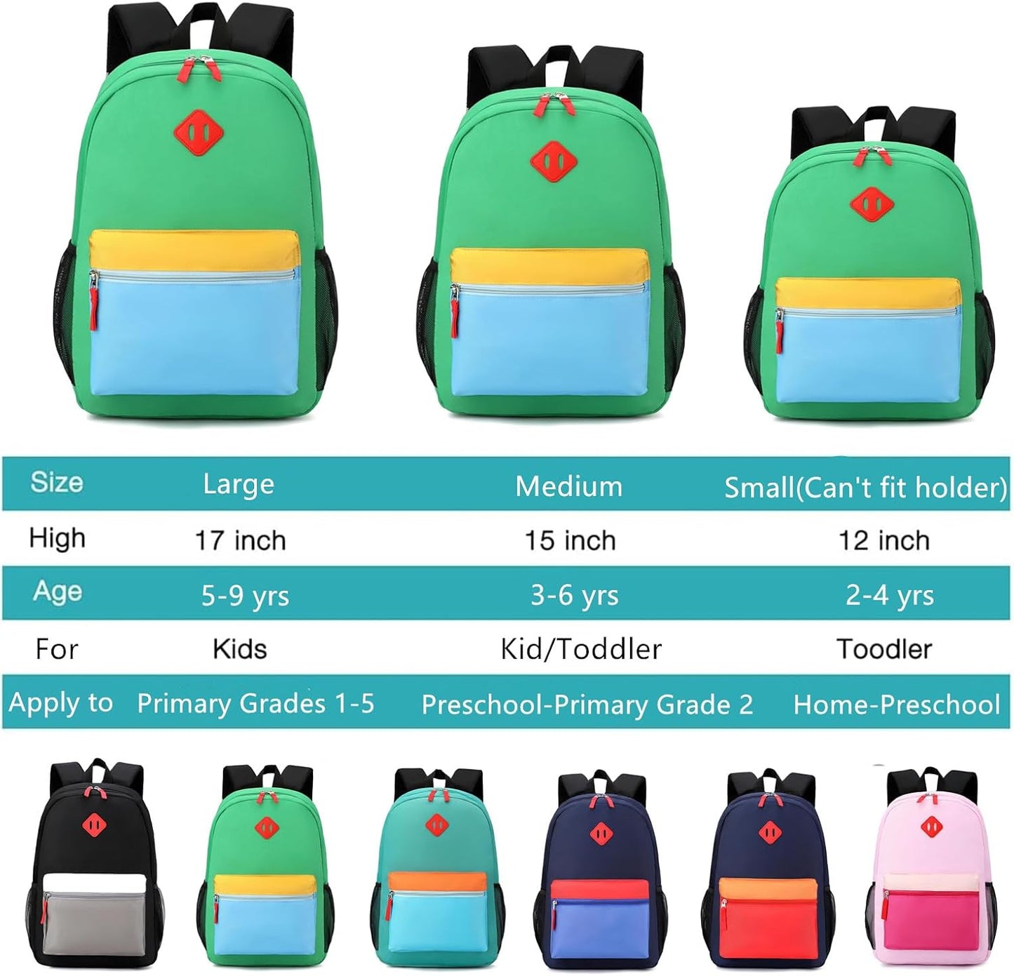 Kids Backpack Lunch Box Set Elementary School Backpacks 5-9 Years for Boys and Girls with Chest Buckle (Set Green Blue, Large-17 H)