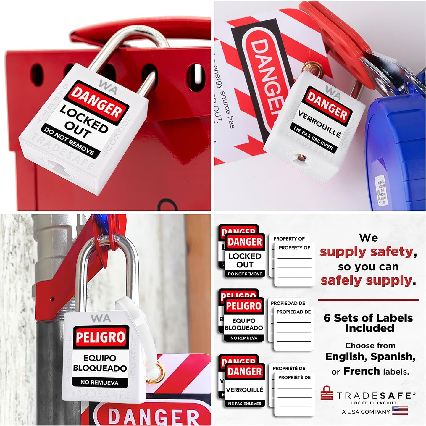 TRADESAFE Lockout Tagout Locks Sets, 10 White Keyed Alike Unlimited Grouping Loto Locks, 2 Keys Per