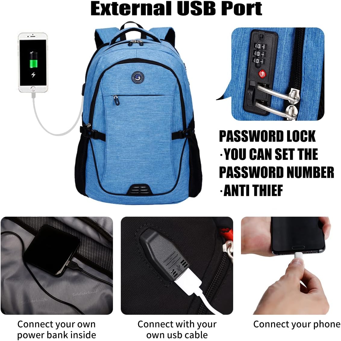 SHRRADOO Anti Theft Laptop Backpack Travel Backpacks with usb Charging Port for Women Men High
