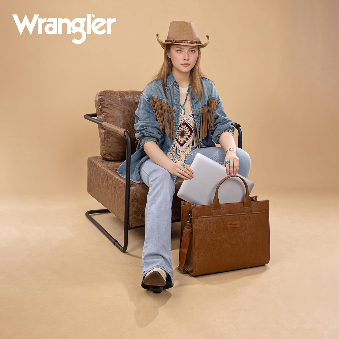 Wrangler Laptop Bag for Women 15.6 Inch Vintage Work Tote Bag for Business Briefcase Handbag with Adjustable Shoulder Strap