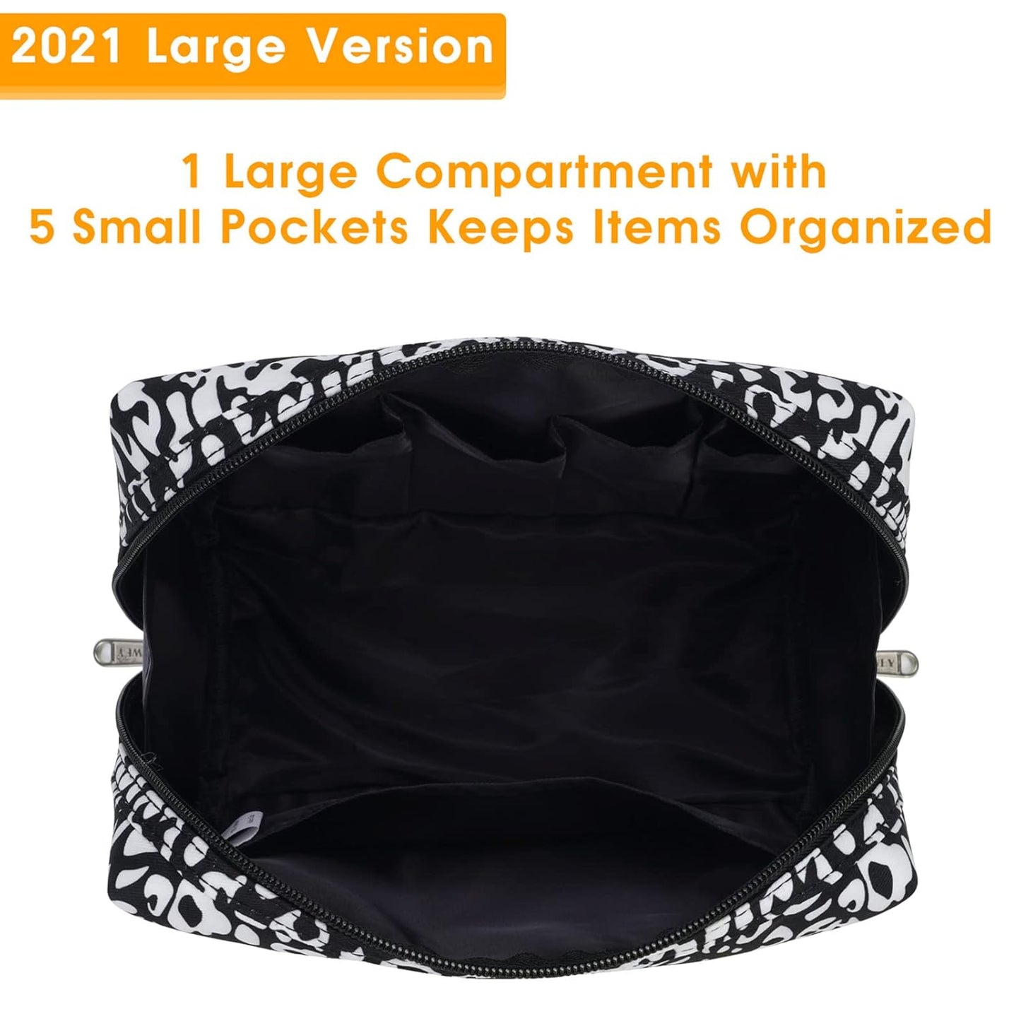 Narwey Cute Cheetah Makeup Bag Travel Cosmetic Bag Organizer Toiletry Bag Make Up Bags with Compartments for Women Girls (Large, Black Leopard)