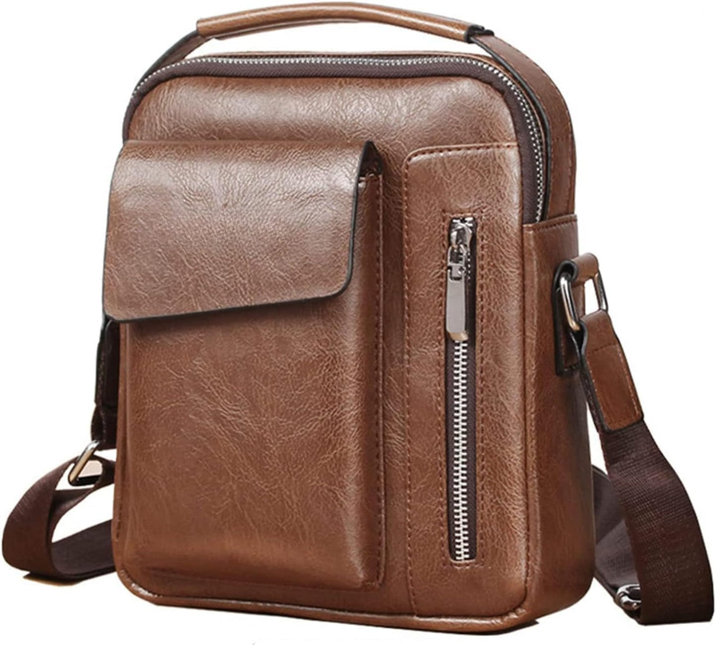 Vintage Genuine Leather Crossbody Bag for Men – Small Shoulder Satchel Handbag for Daily Use