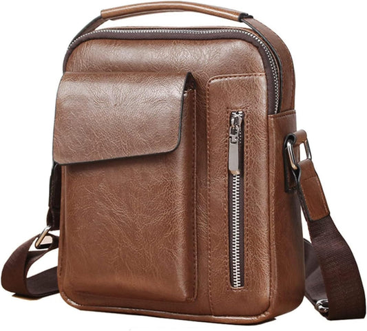 Vintage Genuine Leather Crossbody Bag for Men – Small Shoulder Satchel Handbag for Daily Use