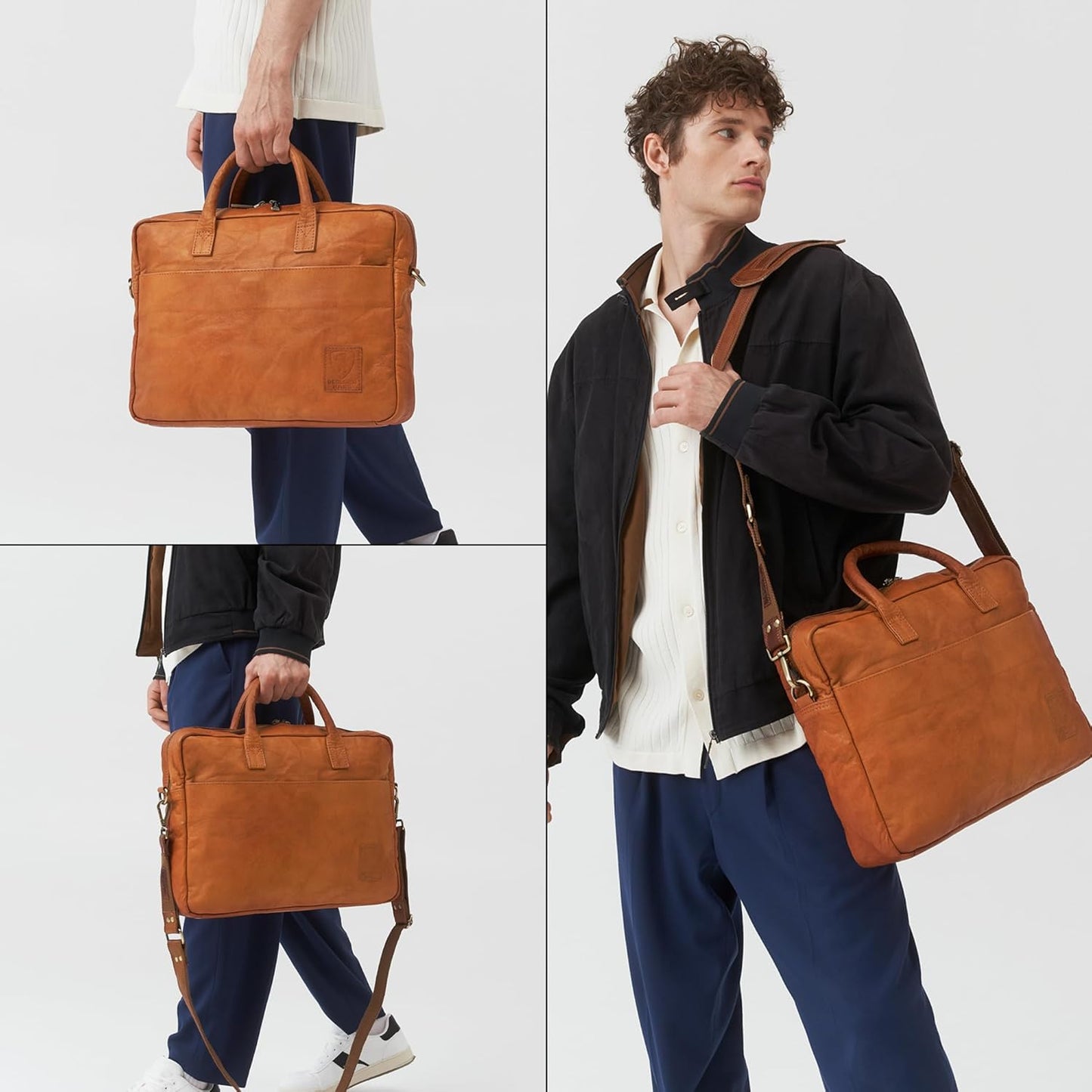 BERLINER BAGS Vintage Genuine Leather Laptop Bag Madrid, Work Bag, Briefcase for Men and Women