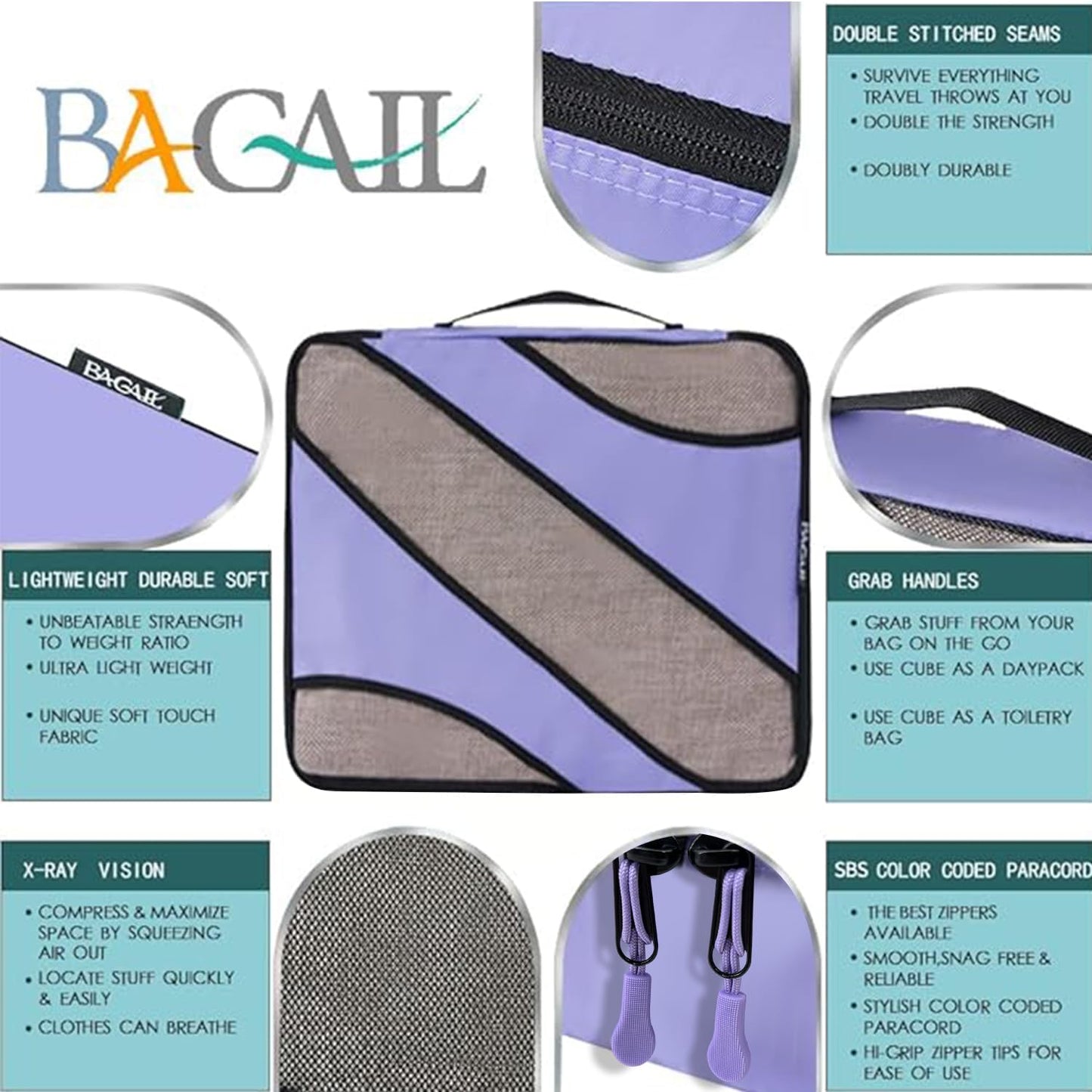 BAGAIL 6 Set Packing Cubes,Travel Luggage Packing Organizers