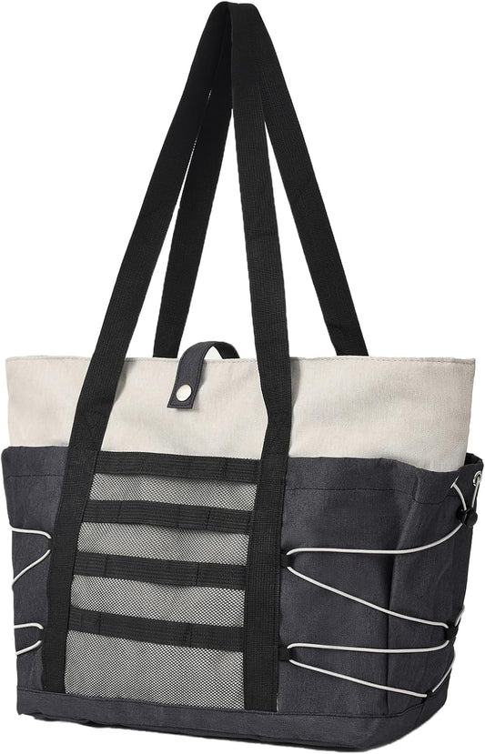 Travel Tote Bags for Women - Foldable Beach Bag Waterproof Zipper Gym Sports Shopping Bag with Trolley Sleeve