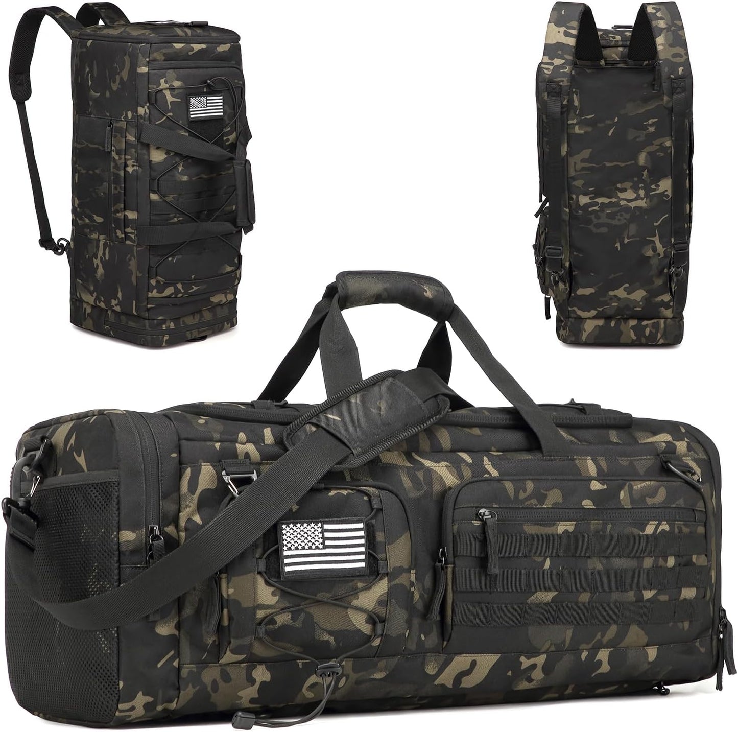 Gym Bag for Men and Women, 50L Extra Large Duffle Bag, 3-in-1 Travel Sports Duffel Bags with Shoe & Laptop Compartment for Overnight Weekender Gym Traveling Workout Deployment, Dark Camo