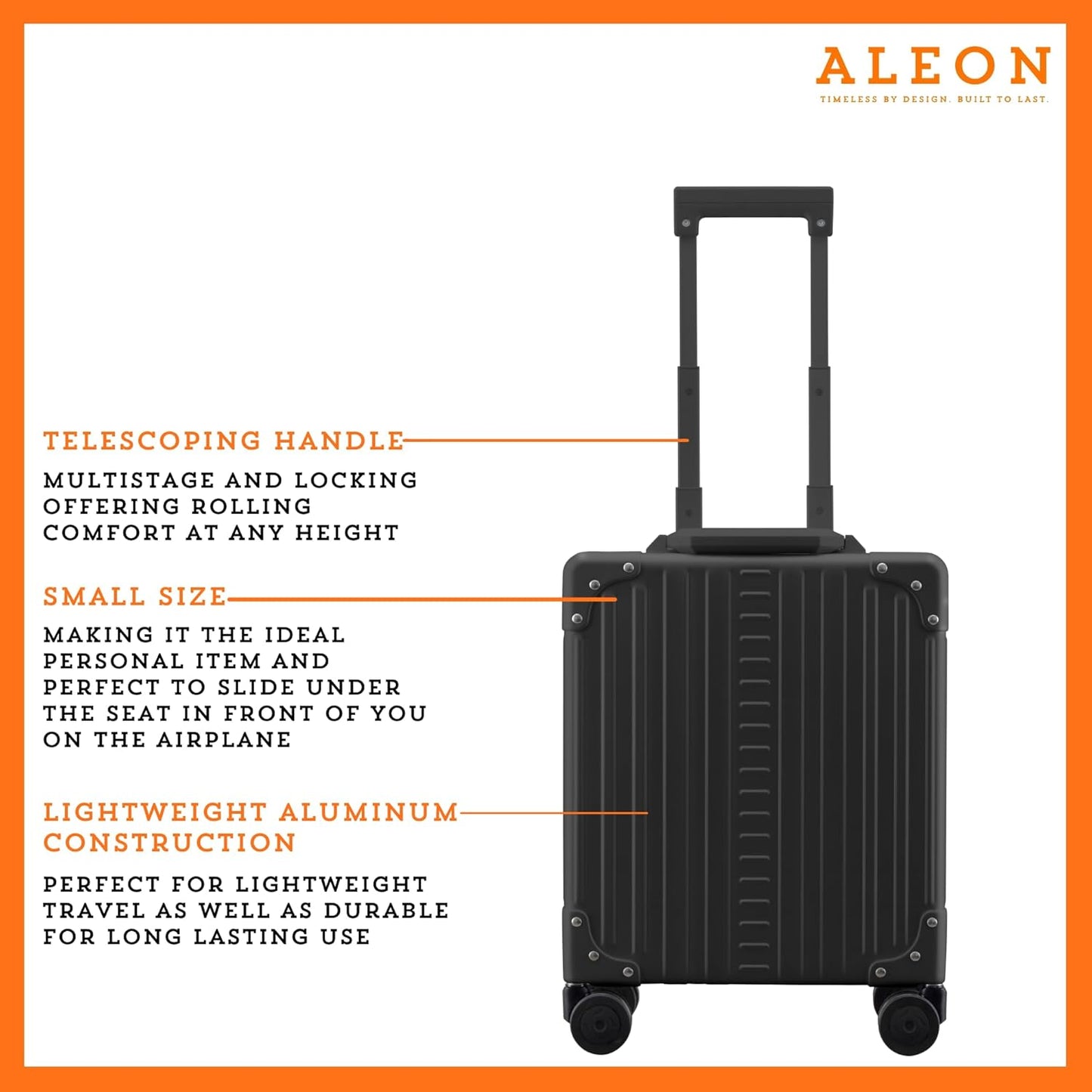 Aleon All Aluminum Lightweight 16” Premium Vertical Underseat Carry-On Luggage. Business Briefcase