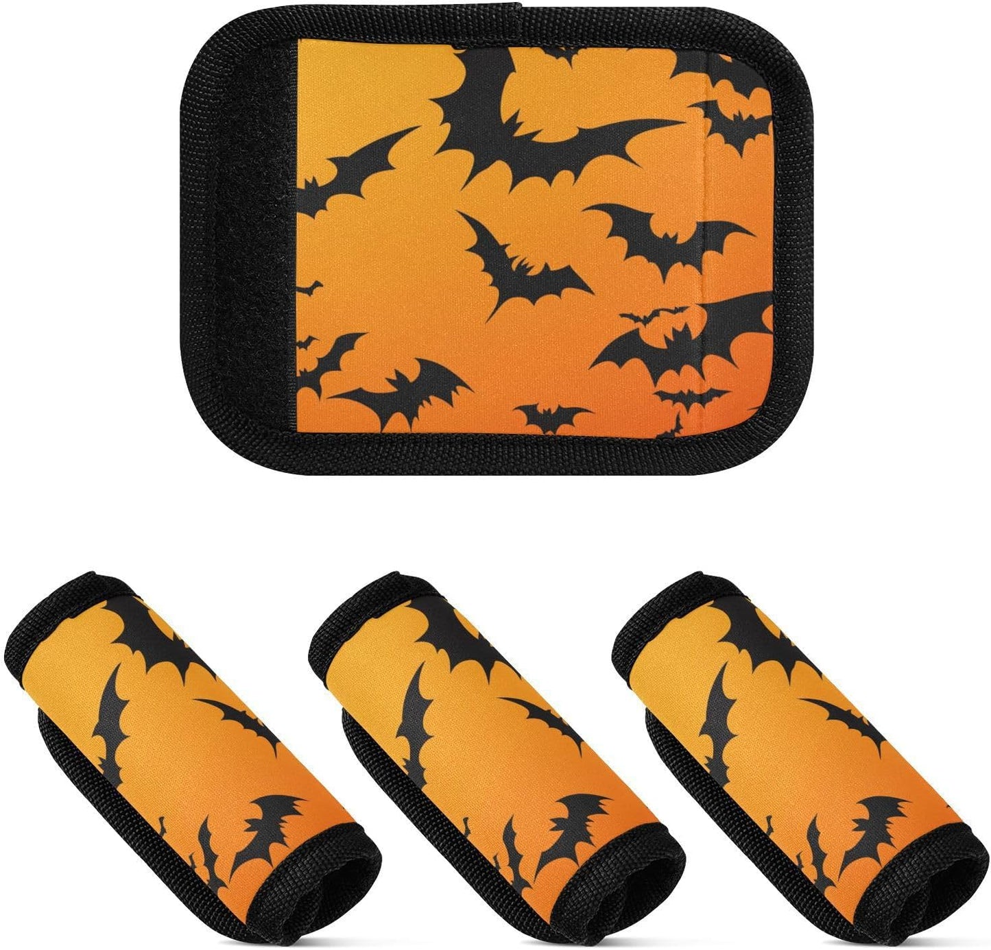 Halloween Bats Orange 4 Pack Luggage Handle Wraps Covers for Suitcase Identifiers Bag Tags Travel Accessories