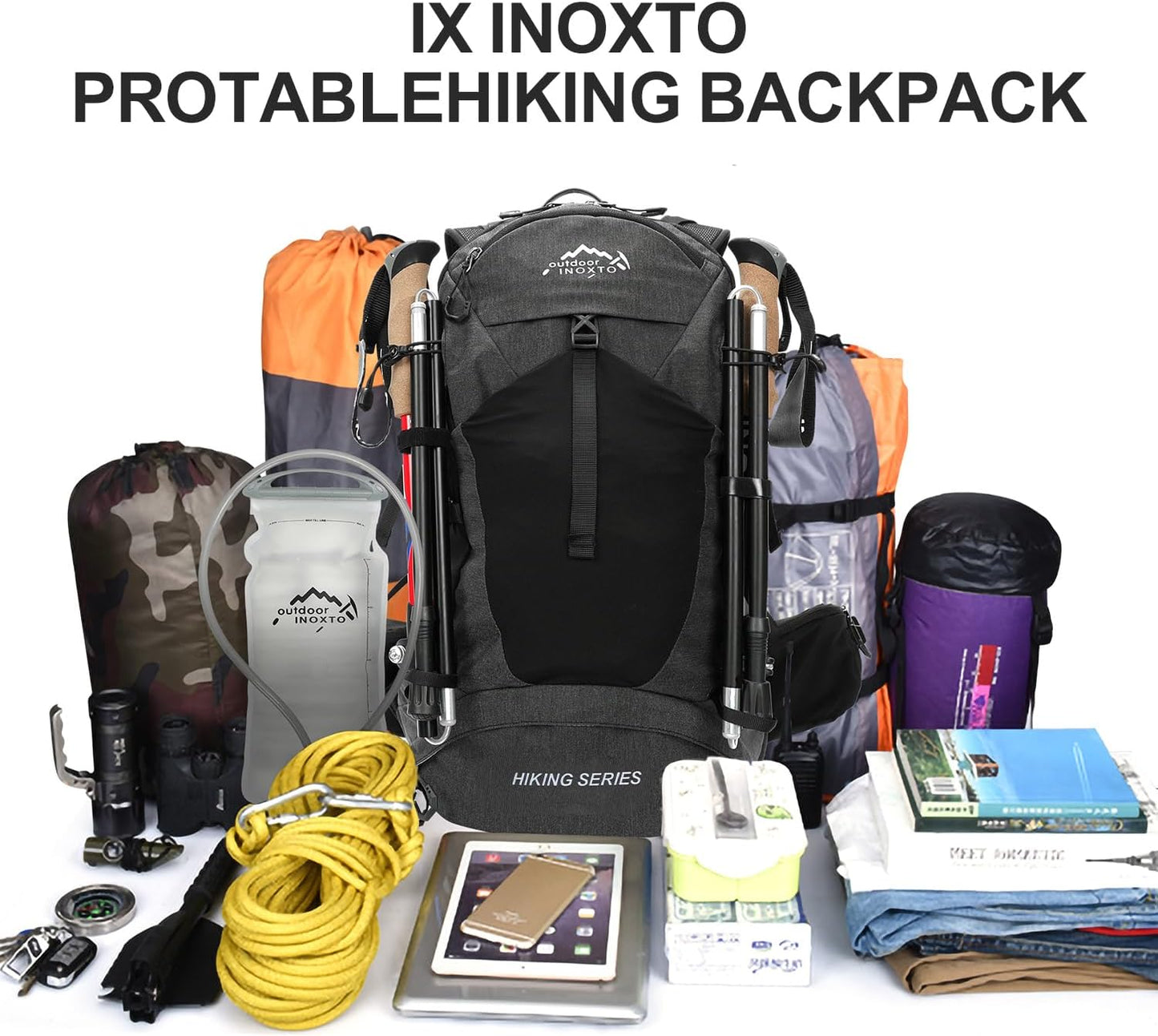 Hiking Backpack, Waterproof Hiking Daypack with 3L Water Bladder and Rain Cover, Lightweight Travel Camping Backpack for Men Women (Black)