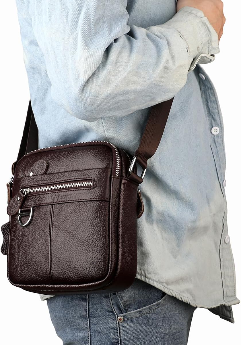 Men's Genuine Leather Crossbody Bag Large Capacity Casual Shoulder Bag for Daily Use