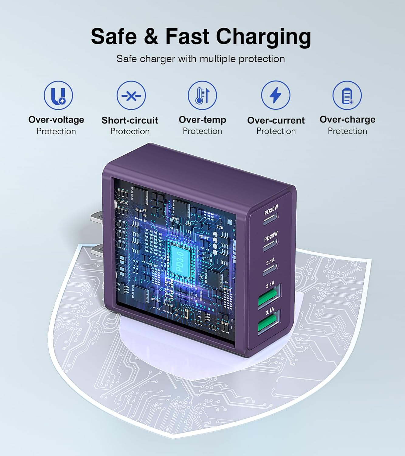 [2Pack] 60W USB C Plug,5-Port Fast Charger Block PD+QC Cube Wall Charging Box Brick for iPhone