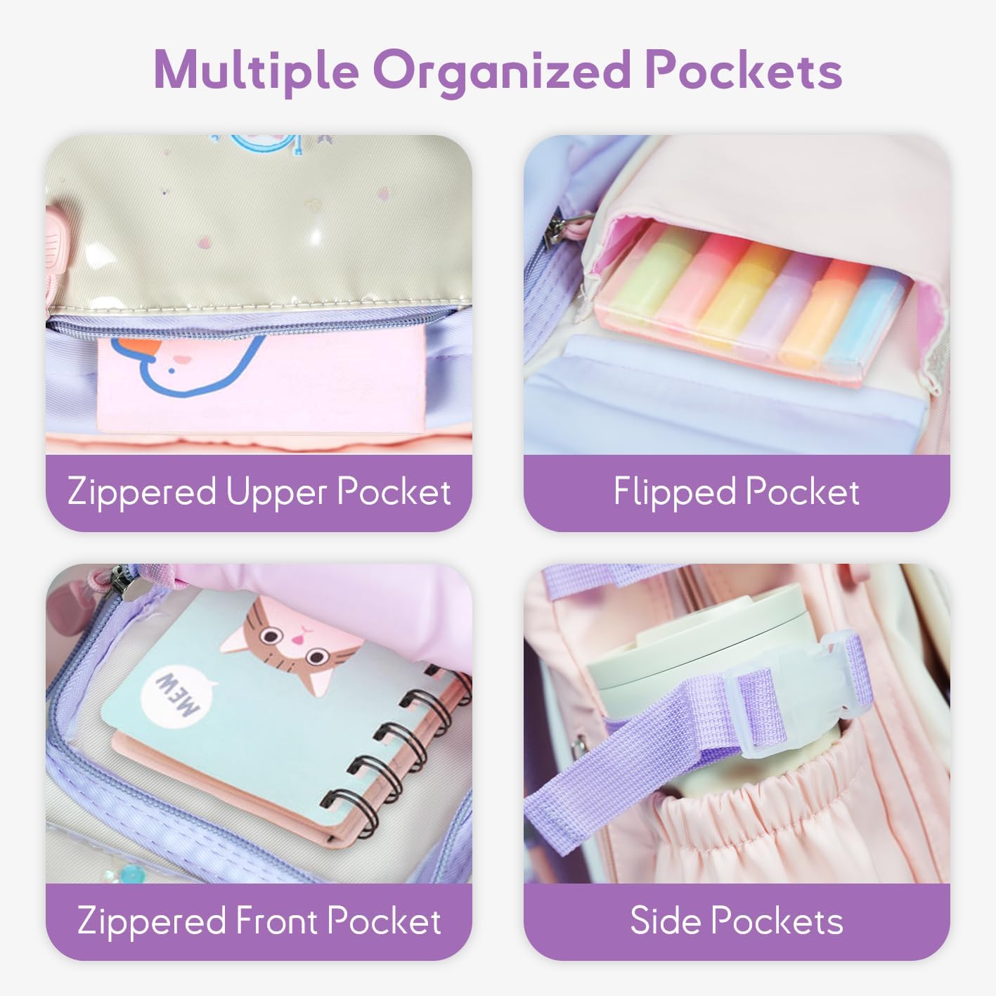 Kids Backpack for Girls, Lightweight Waterproof Cute Bunny Backpack for School, Adorable Design for Kindergarten Elementary School Kids Students Girls Backpack with Safety Whistle (Rabbit Purple Pink)