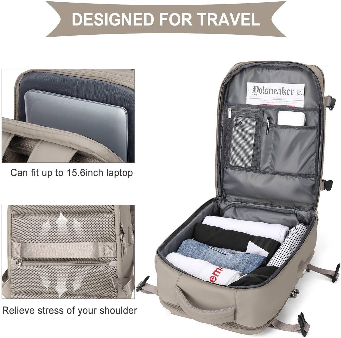 WONHOX Large Travel Backpack Carry on Flight Approved Laptop Work Business Backpack for Women Men Mochila de Viaje