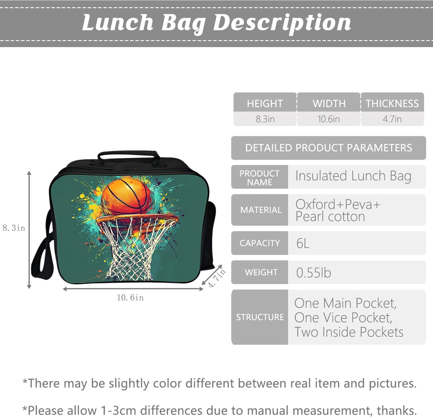 Klymax Basketball Backpack Sports Kids Schoolbag with Lunch Box Bag Pencil Bag 3pcs Bookbag Sets for Boys Girls