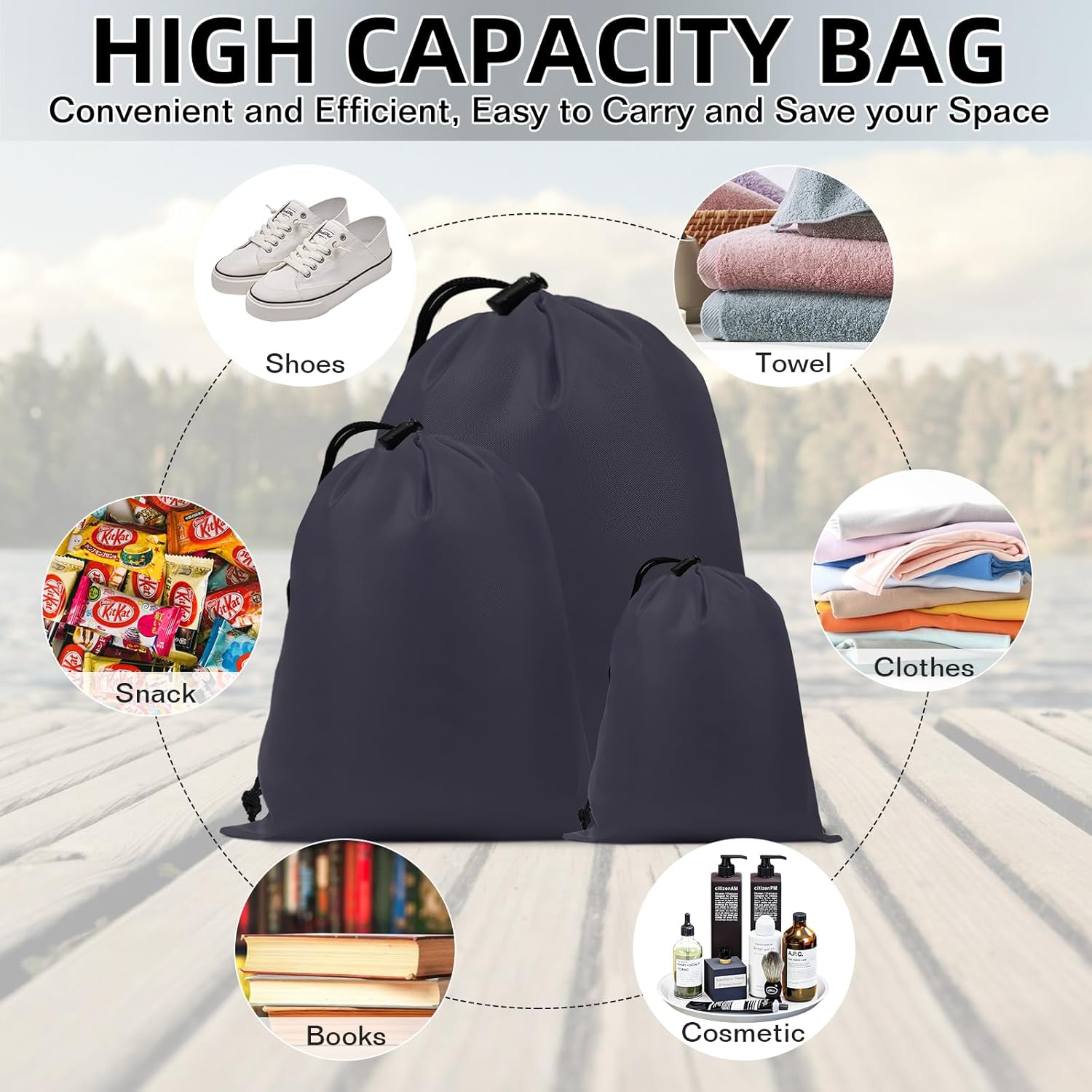 iMucci Upgrade Waterproof Drawstring Bag Sack Nylon Bag Ditty Bag for Gym Traveling, Hiking, Yoga